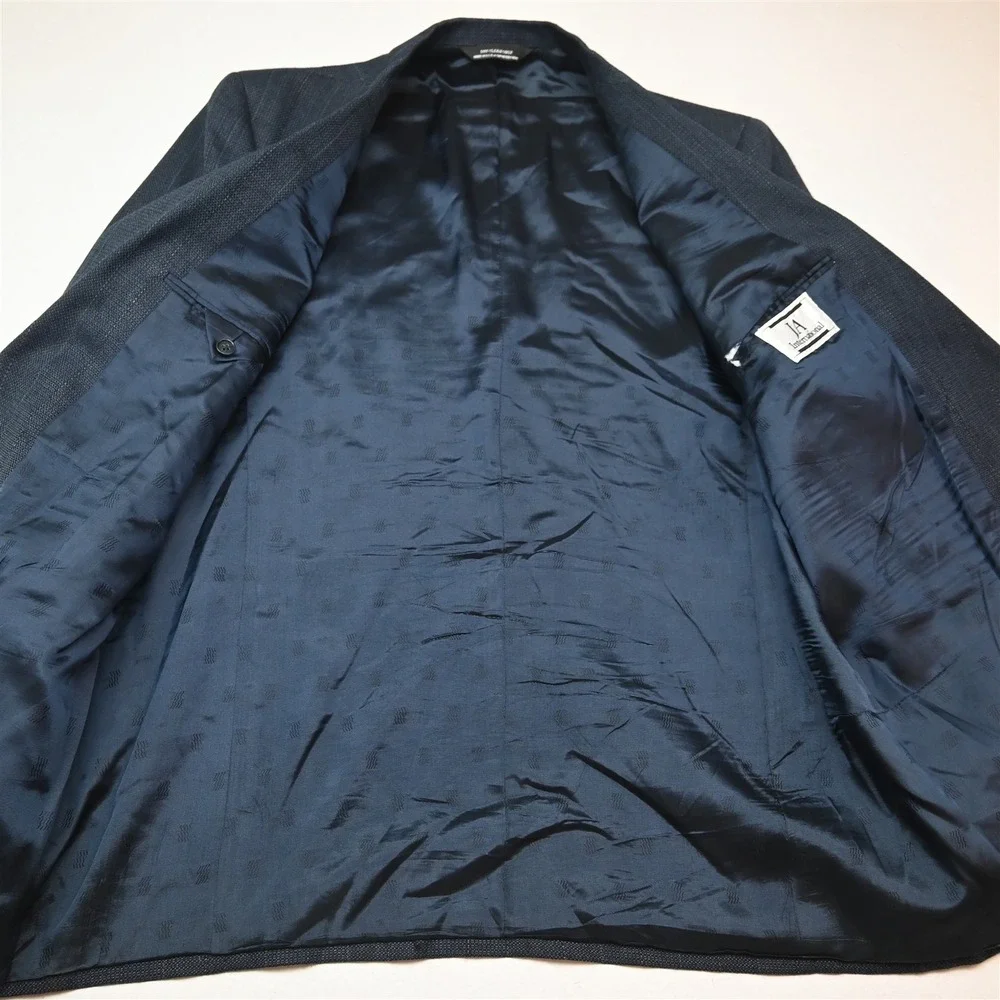 Vtg USA Made 48L 42x32 Blue Blanketweave Wool Mens Jacket Pants Suit